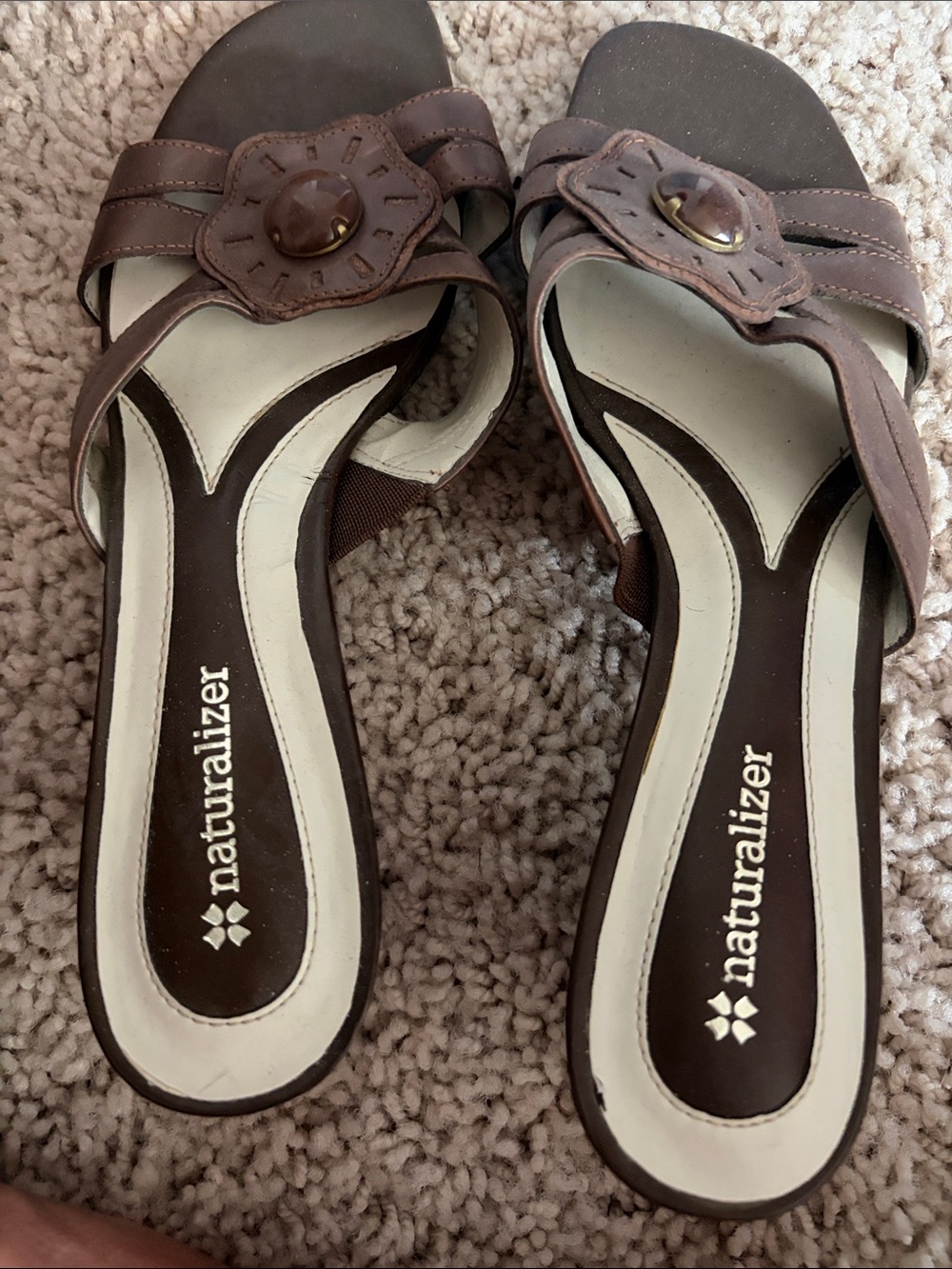 Naturalizer Brown Slide Sandals with Flower Medallion